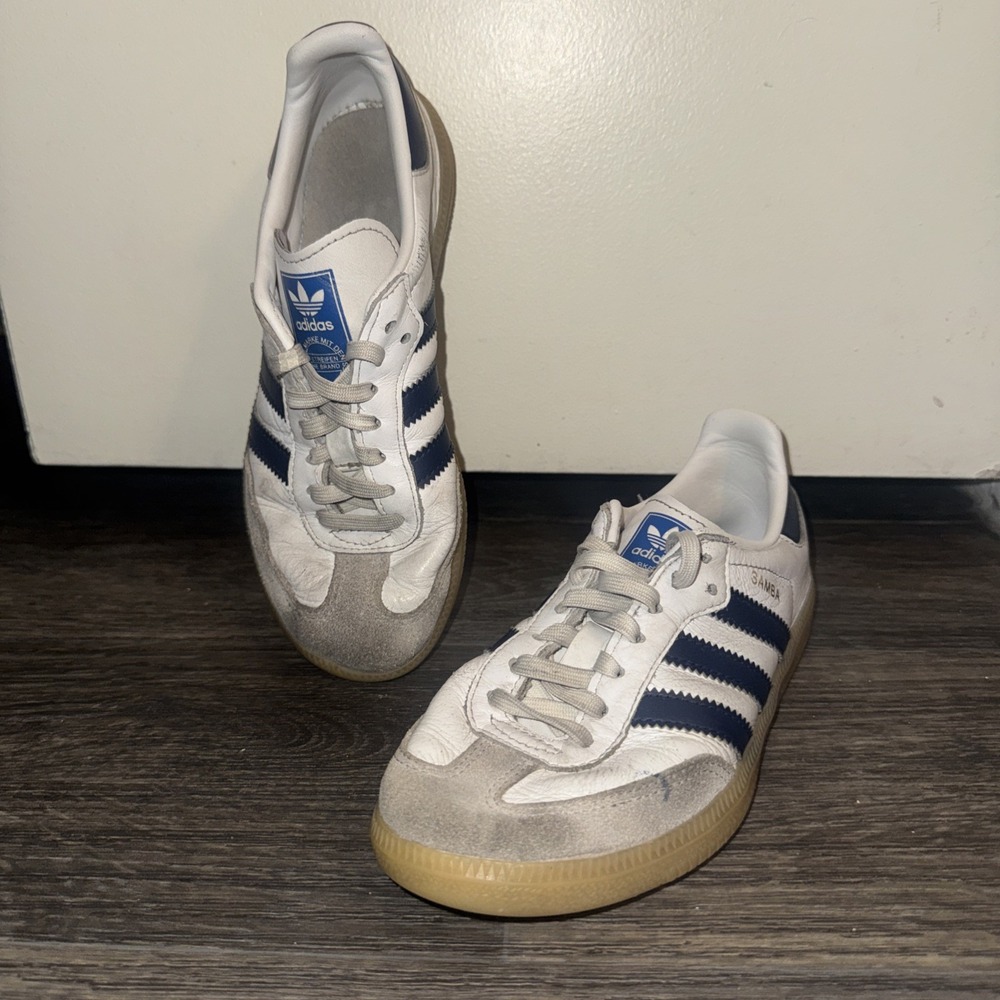 Adidas Originals Kids Samba OG White Blue Gum Sneakers Approx Size 4/4.5